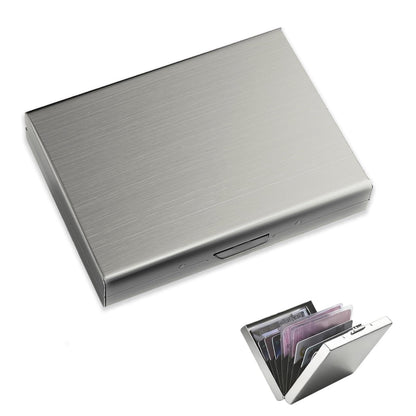 Portable Hard Case Cardholder, RFID Blocking Metal Card Holder - Slim Credit Card Wallet Protector for Men & Women, Holds 12 Cards Gift Box Packaging (Metallic Silver)