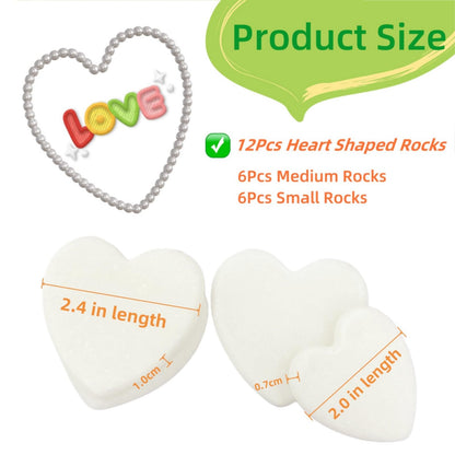 Lifetop 12PCS White Heart Shaped Rocks for Painting, Medium & Small Heart Rocks to Paint, 2.0/2.4in Flat Painting Stones,Smooth Kindness Rocks for Crafts, DIY,Garden Decoration,Holidays
