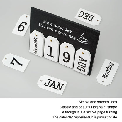 Desktop Perpetual Calendar Standing Flip-Up Date Wooden Block Retro Calendar for Livingroom Office Shop Bar Desk Decor Week Month Day Display