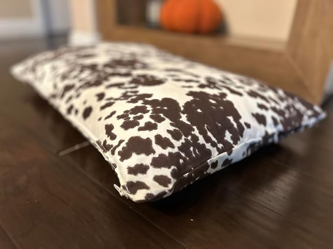 Natural Cotton Canvas Dog Bed – Raw Cotton Filled Pet Cushion Insert, Breathable Eco-Friendly Dog Mattress, Durable Washable Cover with Zipper (Cow Print Brown White, X Large 53"x36"x5")