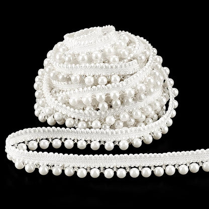 PH PandaHall 5 Yards Faux Pearls Lace Ribbon, 1/2 inch Applique Pearl Fringe Craft Ribbon Pearls Chain Pearl Beaded Trim Bridal Embellishments for Wedding Sewing Clothing Craft Costume Lamp Shade