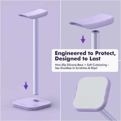 MANMUVIMO Headphone Stand, Desktop Headset Holder (Purple) Heavy Base Desk Earphone Stand Aluminum Gaming Headset Hanger Rack for AirPods Max, AirPods, AirPods Pro, Beats, Bose