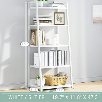 IOTXY 5 Tier Open Bookshelf - Steel and Wood Display Stand, 19.7" Width Floor-Standing Bookcase, White