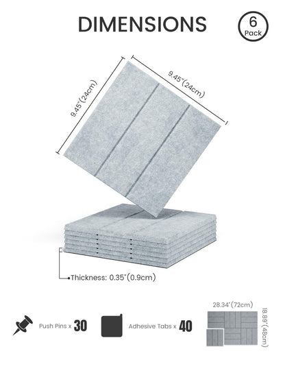Felt Bulletin Board Tiles -28"x18" with 40 Adhesive Tabs, Cork Board Alternative for Office Decor, Push Pin Board Wall Organizer 6-Pack (Blue Gray)