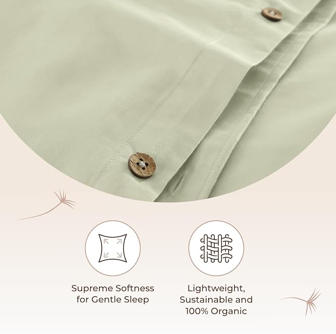 100% Organic Cotton Duvet Cover Twin Size - Naturally Soft Lightweight & Cooling Duvet Cover Set with Decorative Shams - Premium GOTS Certified 300 Thread Count Sateen Weave (Pastel Green, Twin)