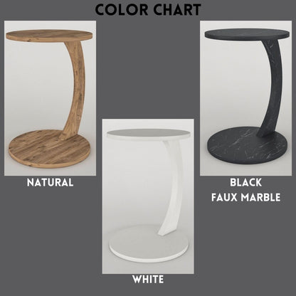 Furpinea C Shaped End Table for Couch Small Places, Space Saver Round Side Table for Sofa and Bedside with Wheel, Coffee and Eating Snack Time Tray for Living Room, Office (White)