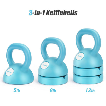 Adjustable Kettlebell Weight Set: 3-in-1 Kettlebells (5lbs 8lbs 12lbs) for Home Gym Full-Body Workout Strength Training Weight Loss | Good for Beginners