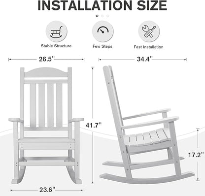 Devoko HDPE Rocking Chair Plastic Outdoor Indoor Patio Rocker Chair High Back All Weather Rocker for Patio Backyard Porch Garden (White)
