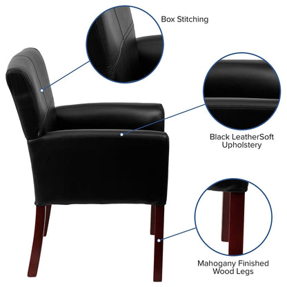 Flash Furniture Taylor LeatherSoft Upholstered Executive Side Reception Chair, Lobby Chair with Cushions and Padded Arms, Black