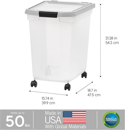 IRIS USA Airtight Dog Food Storage Container, WeatherPro, Removable Wheels