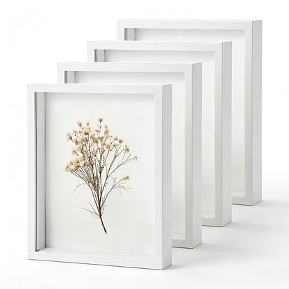 HANLANXUE 4 Pack 8 x 10 Shadow Box Frame, Shadow Boxes Display Cases 3D Wood Deep Shadowbox for Photos, Dried Flowers, Handicrafts Picture Frames for Wall Tabletop(White)