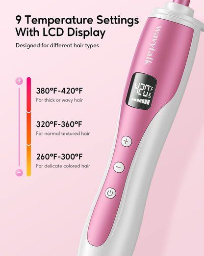 Wavytalk 3/8 Inch Small Curling Iron Wand for Short & Long Hair, Ceramic Barrel with Adjustable Temperature, Heat Resistant Glove Included (Rose Pink)