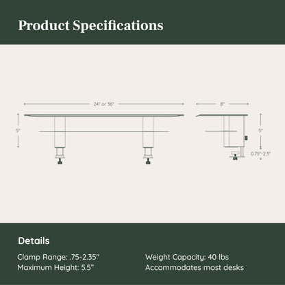 Branch Monitor Stand - Elegant, Durable Powder-Coated Steel Stand with Soft Felt Liner - Small Monitor Riser Second Tier Storage - Installs with a Universal Clamp for Ergonomic Workspace - White
