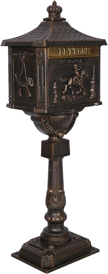 Mailbox, Heavy Duty Cast Aluminum Postal Box, Mail Box with 2 Keys for Courtyard Villa Decoration - Bronze