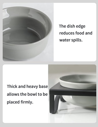 Ceramic Grey Dog Bowls Set - 5 inch Dog Food & Water Bowls, Elevated Feeding Bowls with Metal Stand for Small Size Dog,Puppy Bowl Set for Wet and Dry Food