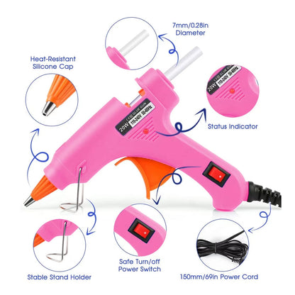 ZFYOUNG Mini Hot Glue Gun 2-Pack Blue Pink 35pcs Hot Glue Sticks for Quick Fix Artist DIY Art Home 20w