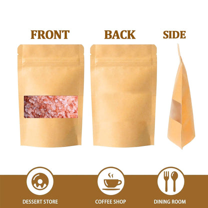 Kraft Paper Bags with Window 100 Pack - Resealable Food Grade Brown Pouches, 5.5x7.9 Inch Eco-Friendly Stand Up Packaging Bags for Coffee, Bakeries, Retail Displays & Small Business Storage