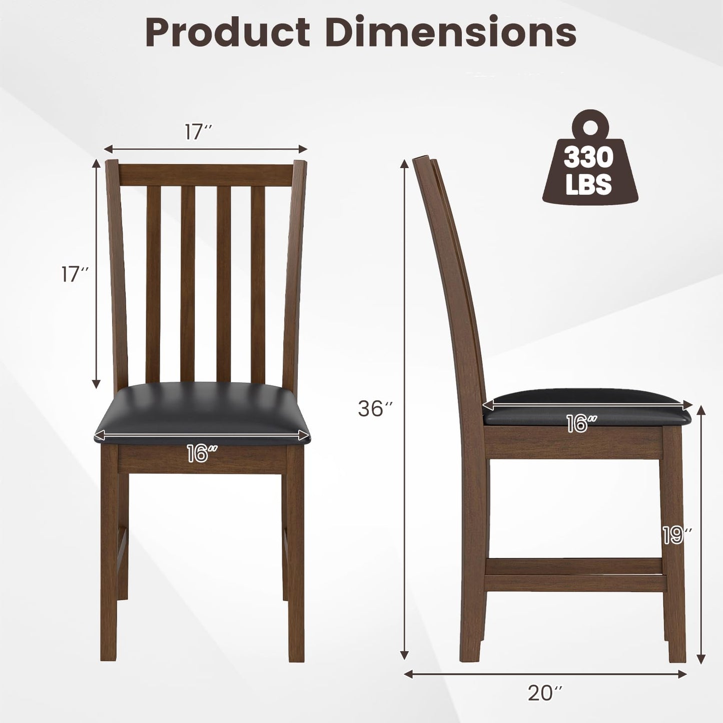 Giantex Wooden Dining Chairs Set of 2, Faux Leather Upholstered Kitchen Chair w/Rubber Wood Legs, Curved Back, Padded Seat, Mid Century Modern Armless Accent Side Chairs for Living Room, Brown