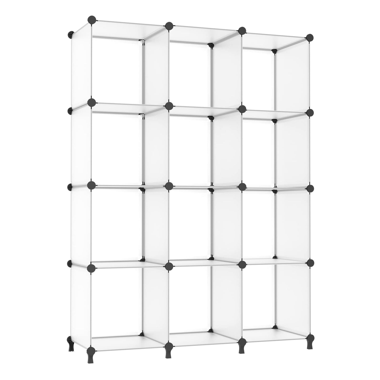 AWTATOS Cube Storage Organizer Storage 12 Cube Bookshelf DIY Plastic Closet Storage Shelves with Wooden Mallet, Ideal Storage Solution for Home, Bedroom, Translucent White