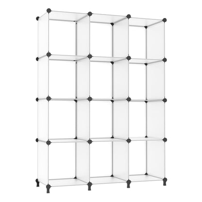 AWTATOS Cube Storage Organizer Storage 12 Cube Bookshelf DIY Plastic Closet Storage Shelves with Wooden Mallet, Ideal Storage Solution for Home, Bedroom, Translucent White