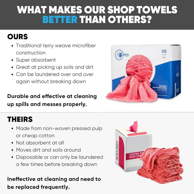 Microfiber Wholesale Shop Towels MWipes Reusable Red Shop Rags | 50 Rags in a