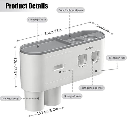 Toothbrush Holders Wall Mounted, Double Automatic Toothpaste Dispensers