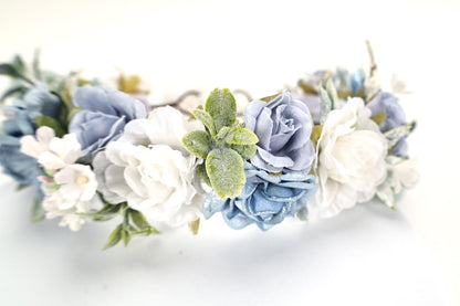 PoshMyra Dusty Blue Flower Crown for Girls Birthday Party Floral Headband Photo Prop