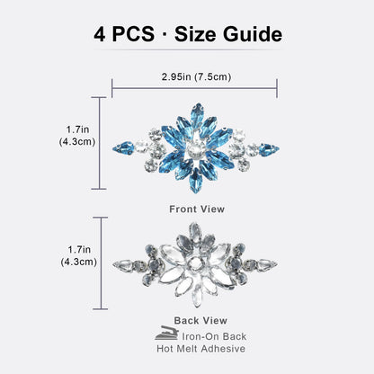 PANTOSS Rhinestone Applique Iron on Patches, Crystal Iron-On Flower Sequin Embellishments for DIY, Shoes, Wedding Sash, and Headpieces (4pcs, Aquamarine Blue)