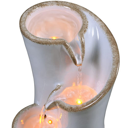 Haobos Indoor Water Fountain Imitation Ceramics Appearance Tabletop Fountain Relaxation Desktop Waterfall w/ 3 Reflective led, 9.8 Inch Tall Fountain (Grey)