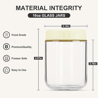 SHOWIN Overnight Oats Containers with Lids, 16oz Glass Jars with Lids 8 pcs, Milk White, Wide Mouth Mason jars for Salad, Yogurt, Snacks, Meal Prep