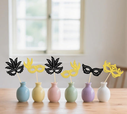 12 Pcs Masquerade Mask Centerpiece Sticks - Masquerade Mask Party Decorations - Venetian Mask Party Decorations