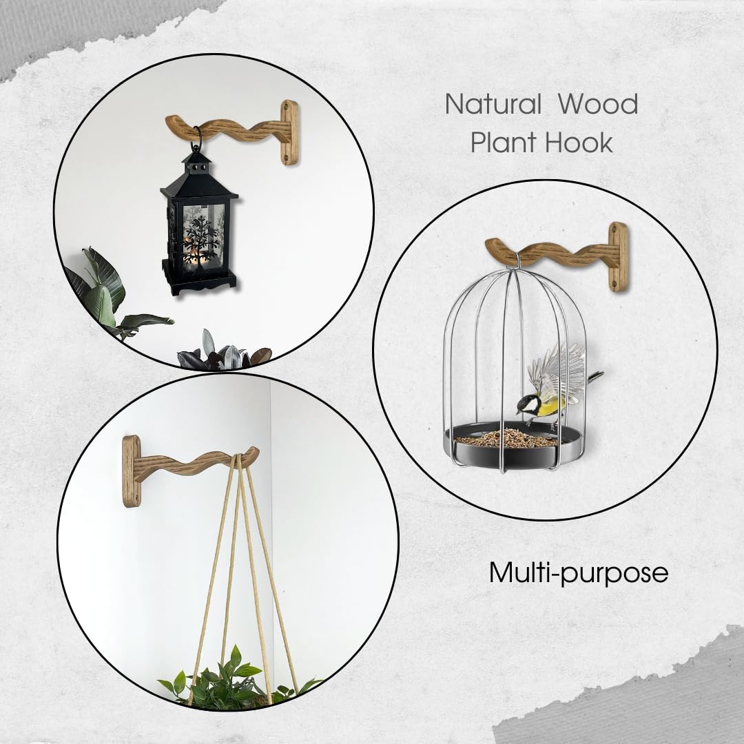 EvenWood Wooden Wall Plant Hanger for Plants - Wood Indoor Plant Hook for Wall Plant, Wind Chimes, Flower Brackets - Durable Bracket Plant Hanger (KO3)