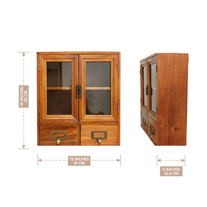 Primo Supply Wood Storage Cabinet with Clear Display Door - 12"x14"x5" Wall Shelf - Candle Cupboard - Pantry Organization