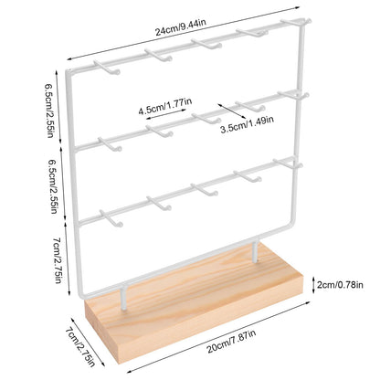 shidaishiye Earring Display Stand for Selling, Wood Earring Rack Tower Display Holder Stand (3 Tier,15 Hooks, White)