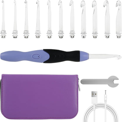 Light Up Crochet Hook Set, 11 Sizes Lighted Crochet Hooks with Case, Rechargeable Crochet Hook 2.5 mm to 8 mm, DIY Crochet Hooks Set for Crocheting and Knitting, Interchangeable Heads Hooks