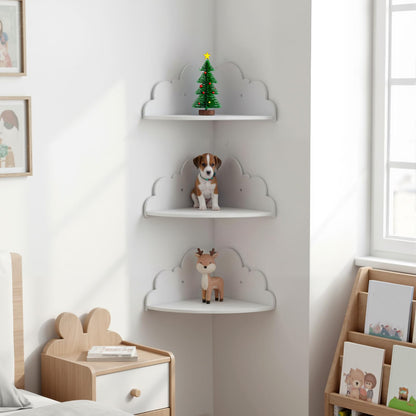 KongTiva Cloud Floating Corner Shelves, Set of 3 Cloud Corner Floating Shelves Wooden Cute Wall Mounted Shelf Clouds Dispaly Shelf for Toys Plants & Storage