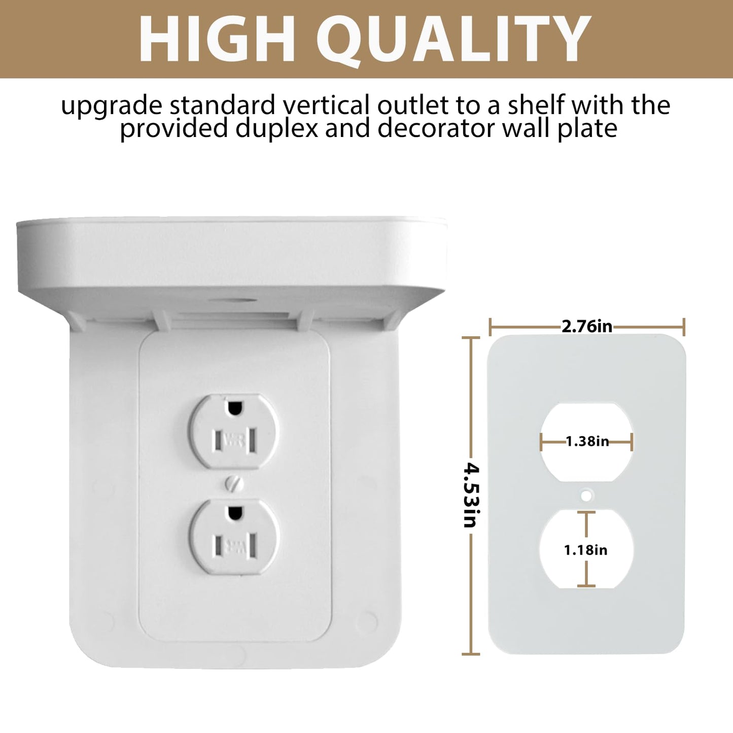 Outlet Shelf Holder Fit for Decorator Receptacle, Bathroom Decor Built-in Cable Management,Space Saving Homepod Mini,Google Home/Echo/Smart Speakers/Electric Toothbrush/Cell Phone (Decora)