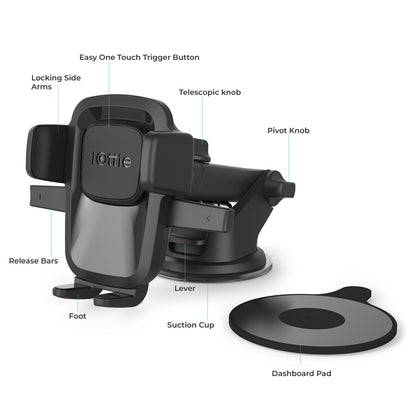 iOttie Easy One Touch Classic Dash & Windshield Universal Car Mount Phone Holder Desk Stand for iPhone, Samsung, LG, Moto and other Smartphones