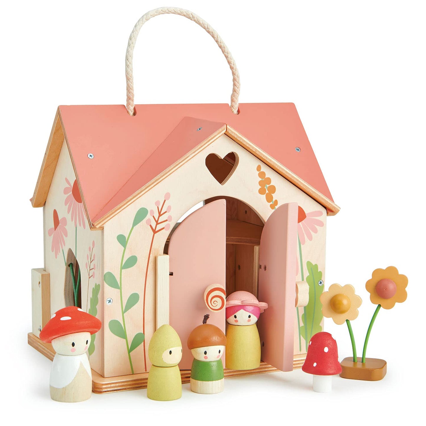 Tender Leaf Toys - Rosewood Cottage – Beautiful Portable Wooden Dollhouse Cottage Set for Kids 3+