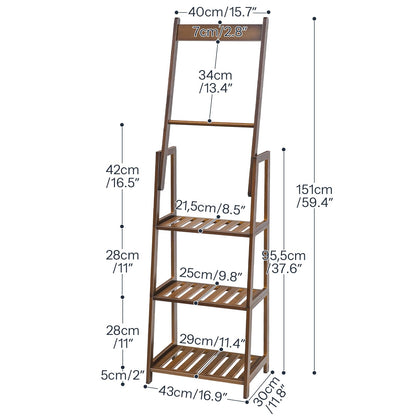 HOOBRO 3 Tier Ladder Shelf, Blanket Ladder, Bookcase Storage Rack Organizer, Bamboo Storage Shelf, Freestanding Shelving Unit, Farmhouse Ladder Rack for Living Room and Bedroom, Mocha MA123CJ01