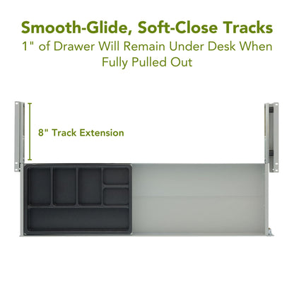 PERFECT POSTURE Under Desk Storage Drawer with Lock — Slim Pen & Pencil Drawer for Regular & Sit-Stand Standing Desks, Gray (33” x 9.4”)