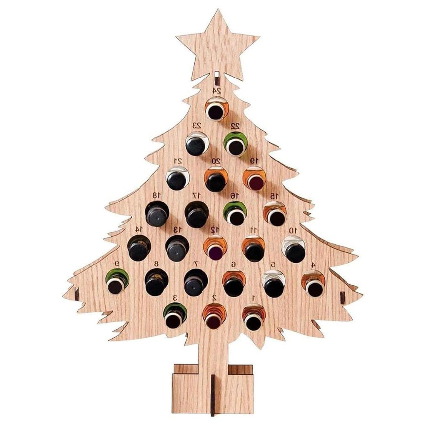 Christmas Countdown Wine Rack, Christmas Tree Wine Rack, Wooden Advent Calendar 24 Days Christmas Tree Wine Bottle Holder, Adult Christmas Tree Countdown Decorations(Tree-S)