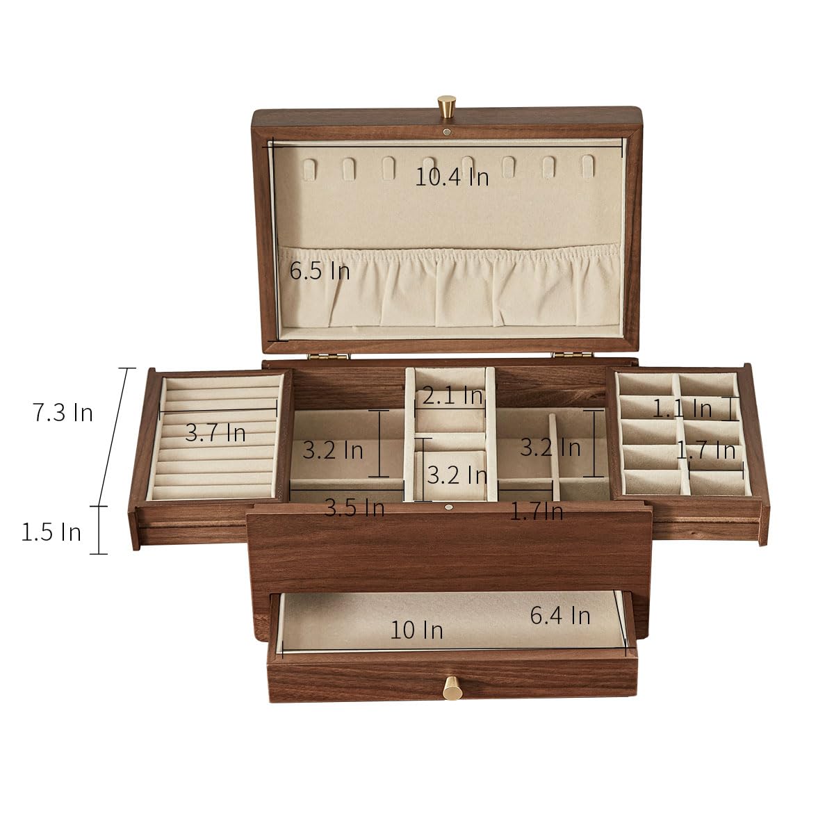 CHOSIN Black Walnut Wooden Jewelry Box for Women, 3 Level Multi-functional Drawer Organizer Box Watch Necklace Ring Earring Storage, Ideal Gift for Her, Fathers Day Gif