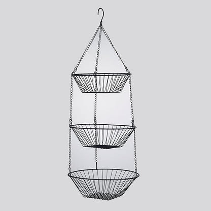 3-Tier Wire Fruit Hanging Basket 2 Packs, non-Punching Wall Hanging Storage
