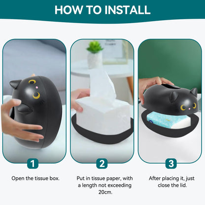 Cat Tissue Dispenser, Cartoon Toilet Paper Holder Cat Paper Dispenser Box Tissue Box with 2 Toothpick Holder for Car Home Bathroom Kitchen Office