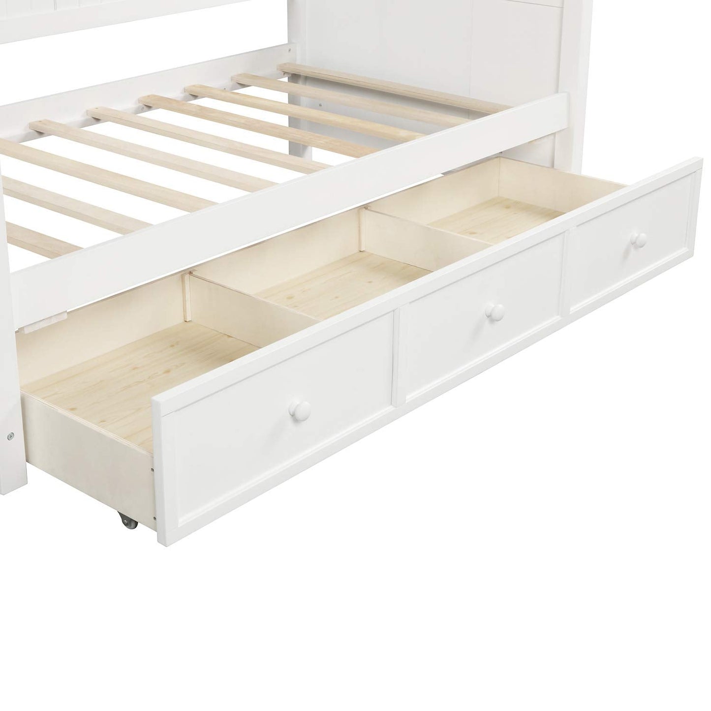 Ball & Cast Twin Size Daybed with Two Storage Drawers, Wooden Day Bed Frame with Slatted Backrest and Armrest, Mordern Sofa Bed with Clean Lines, No Box Spring Needed,White