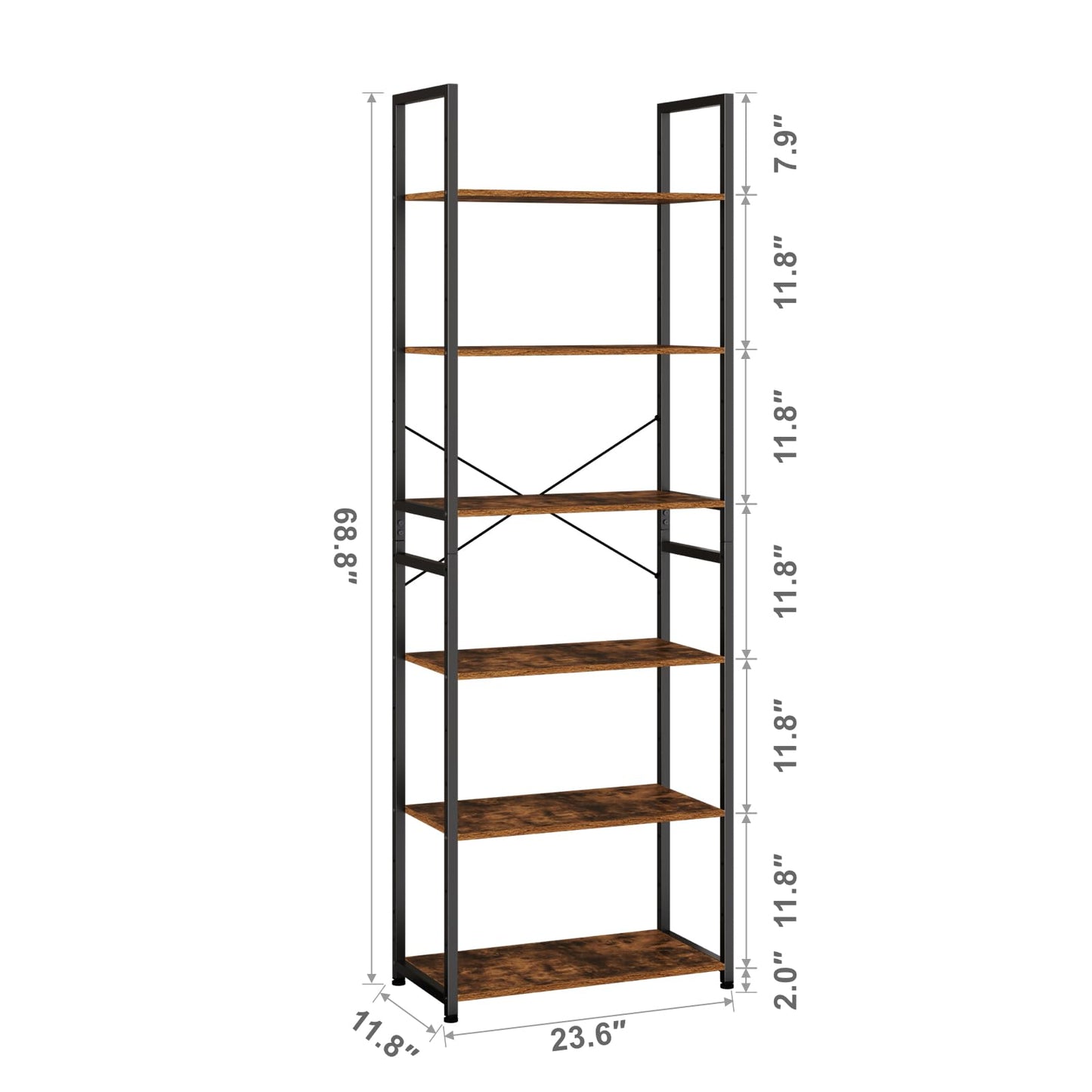 NEFROM Book Shelf, Adjustable 6-Tier Tall Bookshelf, Wooden Bookcase Shelves for Bedroom, Living Room, Display Shelf for Home, Office, Kitchen, Standing Shelving Unit Storage Organizer BC-BR-6