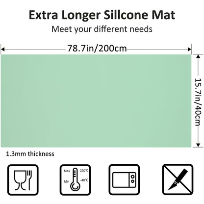 Silicone Mats for Kitchen Counter, Nonslip Silicone Mats for Crafts Countertop Protector Heat Resistant Mat (Light Green, 78.7"L x 15.7"W)