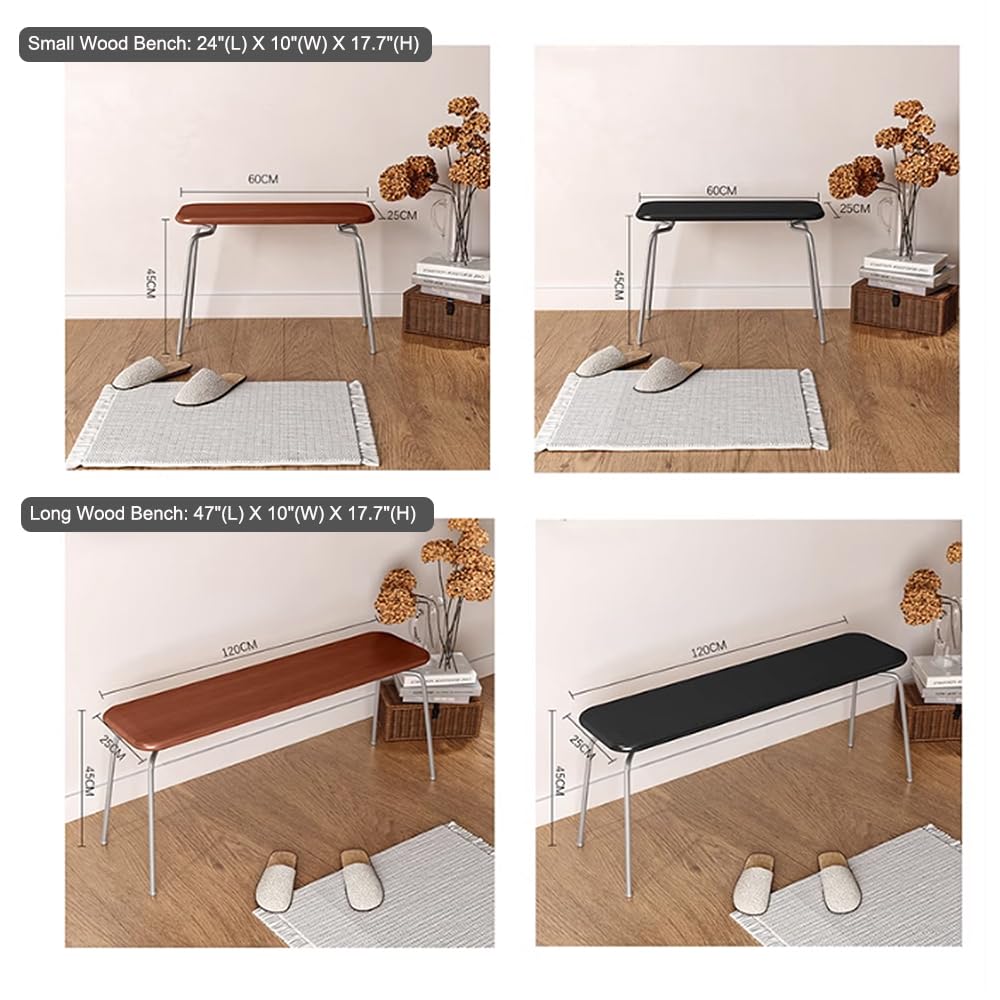 NICOKI Modern Wooden Bench Indoor, Solid Wood Long Bench with Stainless Steel Legs for Dining Room, Entryway, Bedroom - 47.2" Long Entryway Benches for Farmhouse, Kitchen, Living Room