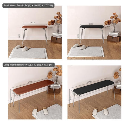 NICOKI Modern Wooden Bench Indoor, Solid Wood Long Bench with Stainless Steel Legs for Dining Room, Entryway, Bedroom - 47.2" Long Entryway Benches for Farmhouse, Kitchen, Living Room